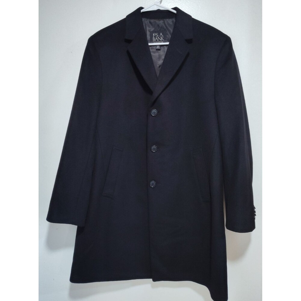 Jos. A. Bank Men Black Coat Size S40 Wool Blend Long Dressy Overcoat